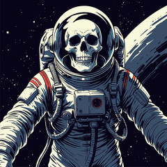vector illustration of a skull wearing an astronaut suit © rina