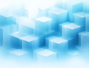 Fototapeta premium Abstract arrangement of translucent blue cubes fading into a white misty background creating a futuristic and calm atmosphere