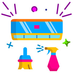 Air Conditioner Cleaning Supplies Including A Sprayer Bottle And Brush With Sparkling Elements On A Transparent Background