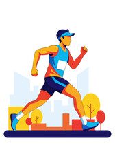 Person Running in Urban City Environment Fitness Illustration
