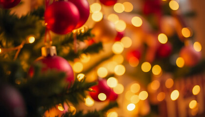 festive holiday season with blurred ornaments and cozy lighting