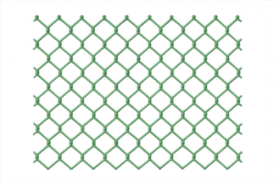 Green chain-link fence grid pattern creating a strong barrier and security concept on a transparent background