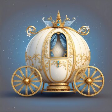 A detailed depiction of a fairytale carriage with gold details