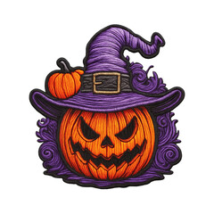 pumpkin head and witch hat embroidery design