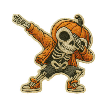Pumpkin head skull embroidery design dabbing pose