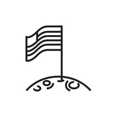 A blacklined illustration shows an American flag planted on a curved stylized lunar surface