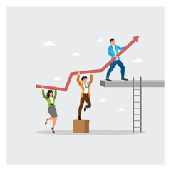 Managers and employees help each other develop an upward arrow diagram.