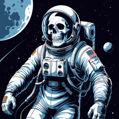 vector illustration of a skull wearing an astronaut suit © rina