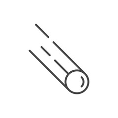 A stylized dark gray comet graphic on a white background Three short lines precede the comets cylindrical body