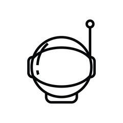 An outlined astronaut helmet The helmet has an oval visor rectangular ear pieces and an antenna with a circular tip