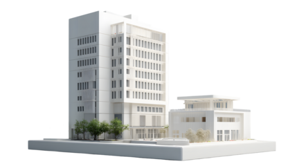 Architectural model of a modern building complex in white