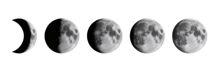 Captivating lunar cycle progression from crescent to full moon, showcasing celestial beauty and astronomical phases.