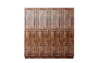 Wooden wardrobe with four doors and metal handles visible