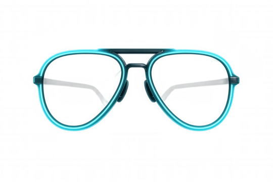 Aviator eyeglasses with blue frame, stylish eyewear accessory, trendy fashion statement, transparent background