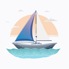 Sailboat on water with sunset background