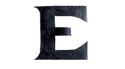 Fototapeta premium A dark metallic letter e on a transparent background close up view