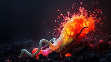A glowing malignant growth being starved of its vibrant nutrient streams on a dark field.