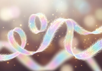 Ethereal holographic ribbon unfurling with shimmering golden sparks