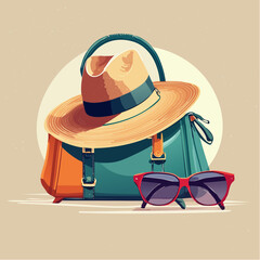 Summer accessories: hat, bag, sunglasses