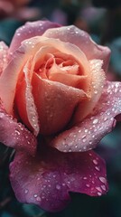 Rose covered in dewdrops close up