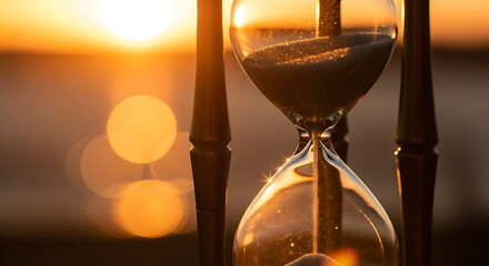 Dramatic hourglass silhouette against golden sunset inspires urgency, deadlines, and time management, perfect for impactful project visuals