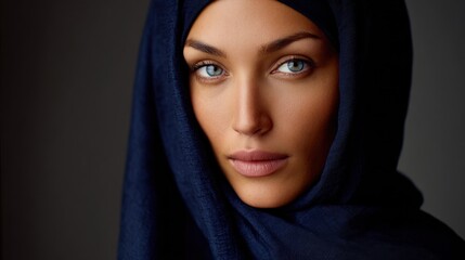 Woman in dark blue headscarf closeup