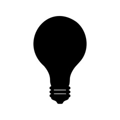 Simple black and white graphic silhouette of a classic light bulb