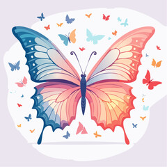 Colorful butterfly with surrounding butterflies with transparent background