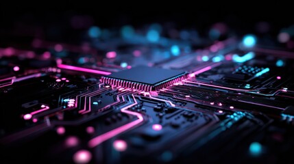 Detailed circuit board with neon lights