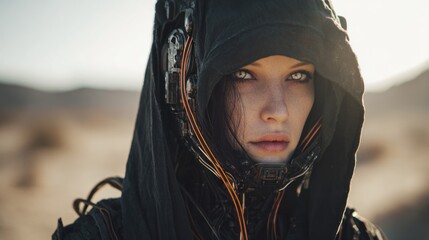 Cyberpunk woman desert landscape