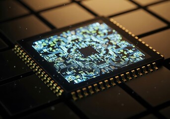 Illuminated Microchip Displaying Complex Circuitry, a Technological Marvel