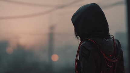 Person in futuristic jacket outdoors