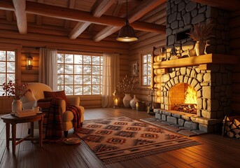 Inviting log cabin interior radiating warmth and rustic charm beautifully