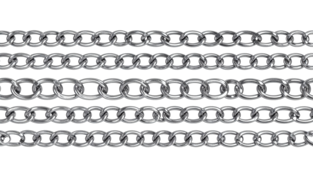 Stunning metallic chain links in varying styles offering versatile design elements for industrial and decorative applications