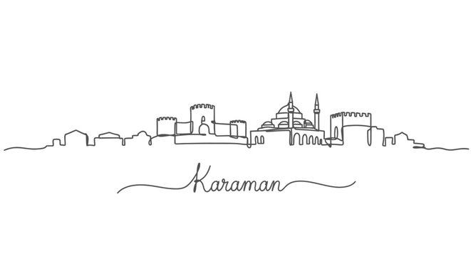 Karaman Skyline Continuous Line Art with City Name