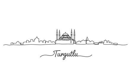 Turgutlu City Skyline Minimalist Line Art with Calligraphy Text
