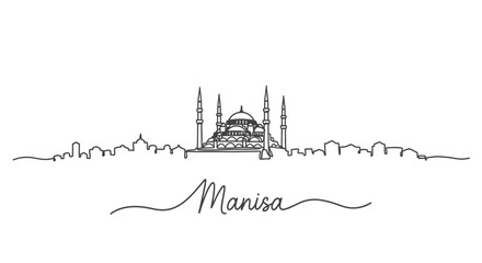 Obraz premium Manisa City Skyline with Mosque and Text