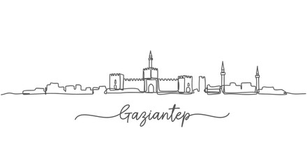 Fototapeta premium Gaziantep Skyline One Line Drawing with City Name