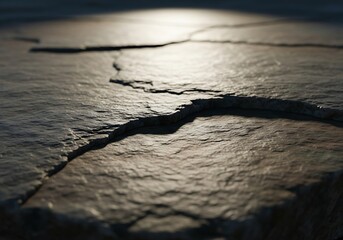 Textured slate surface illuminated by sunlight, presenting natural cracks