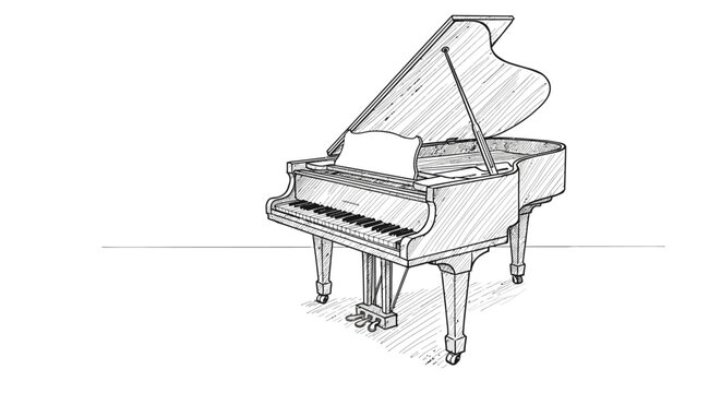 Grand piano illustration elegant musical instrument on white background