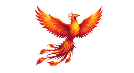 Fototapeta premium Majestic phoenix illustration with outspread wings against white background