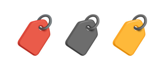 3D set of colored blank price tags. For concepts of promotional offers, sales. Marketing and advertising. Icon. Vector illustration.