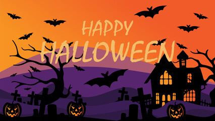 Halloween vector wall background illustration with dark night feel and spooky design