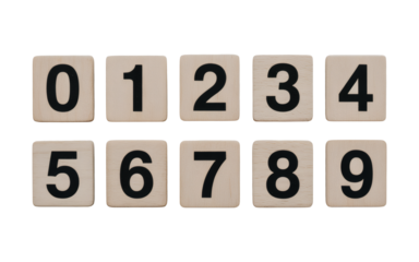 Learn your numbers with these classic wooden tiles featuring digits zero through nine, perfect for educational fun and creative projects.