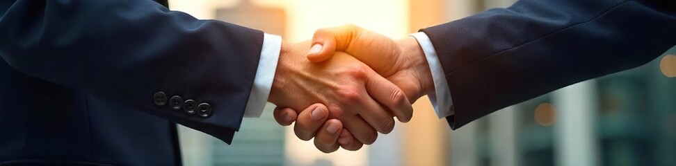Confident Business Partners Shake Hands, Sealing a Successful Deal.  A Powerful Image Symbolizing Trust, Agreement, and Collaboration in a Modern Office Setting.