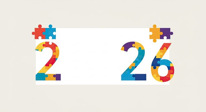 Colorful Puzzle Piece Numbers 2 and 26 on White Background. - Powered by Adobe