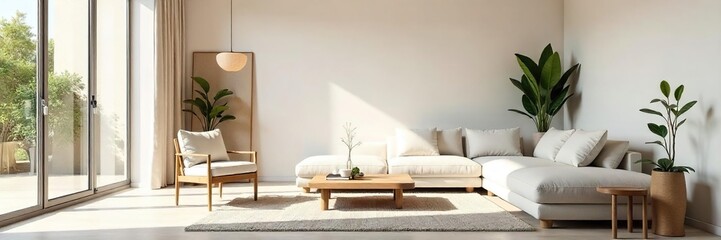 Serene Minimalist Living Room Natural Light, Clean Lines, and Calm Atmosphere