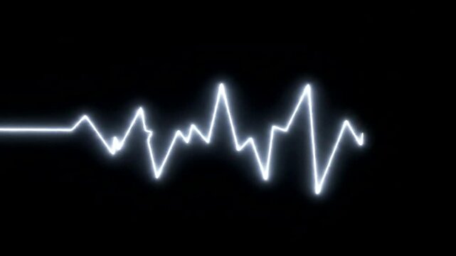 Glowing White Heartbeat Pulse Line Animation on Black Screen.