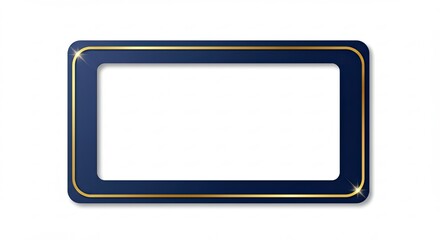 Elegant dark blue rectangular frame with gold trim isolated on a white background.