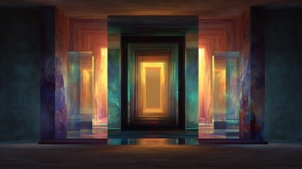 Mystical dimensional doorways abstract render, path to inner enlightenment